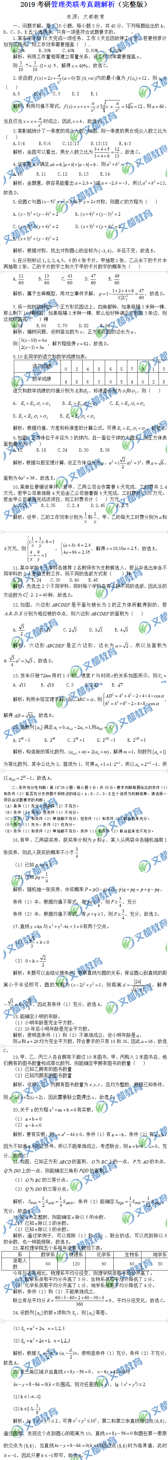 重磅:2019考研管理類聯(lián)考完整版真題解析